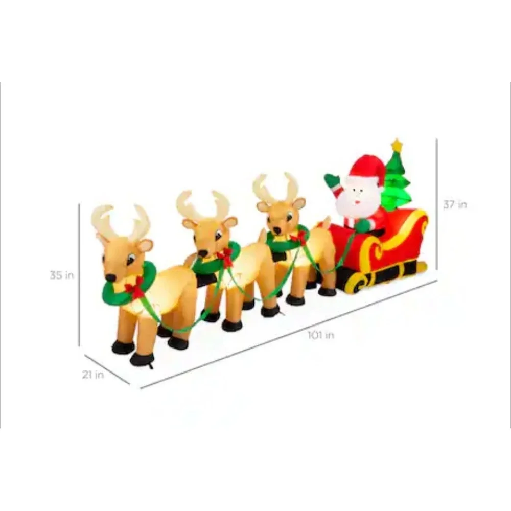 Best Choice Products Lighted Inflatable Santa Claus Reindeer Decoration - 9ft